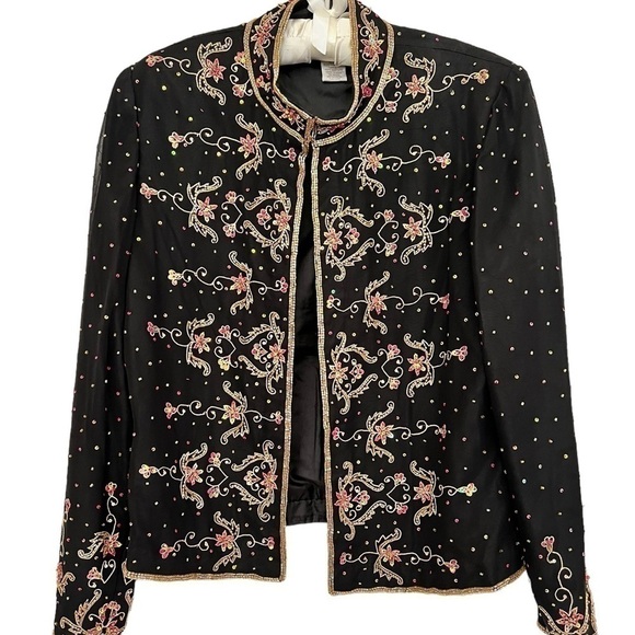Draper’s and Damon’s Vintage Black Jacket Top  Pink Gold Beading Size 8P Wedding - Picture 1 of 6